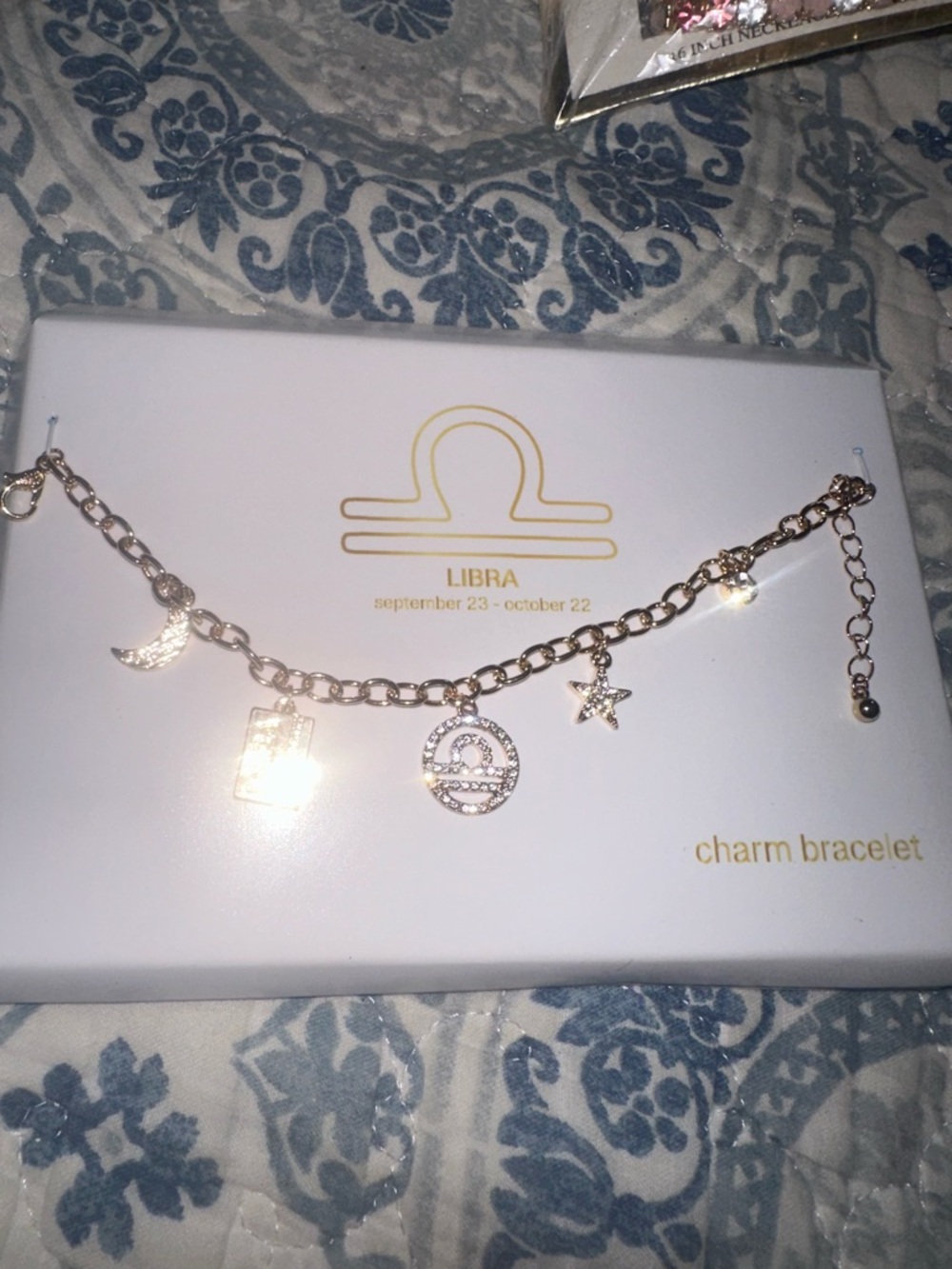 Libra Zodiac Charm Bracelet - Gold Tone